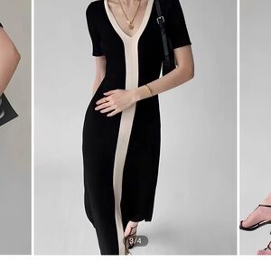 Commense Black and Cream Midi Dress